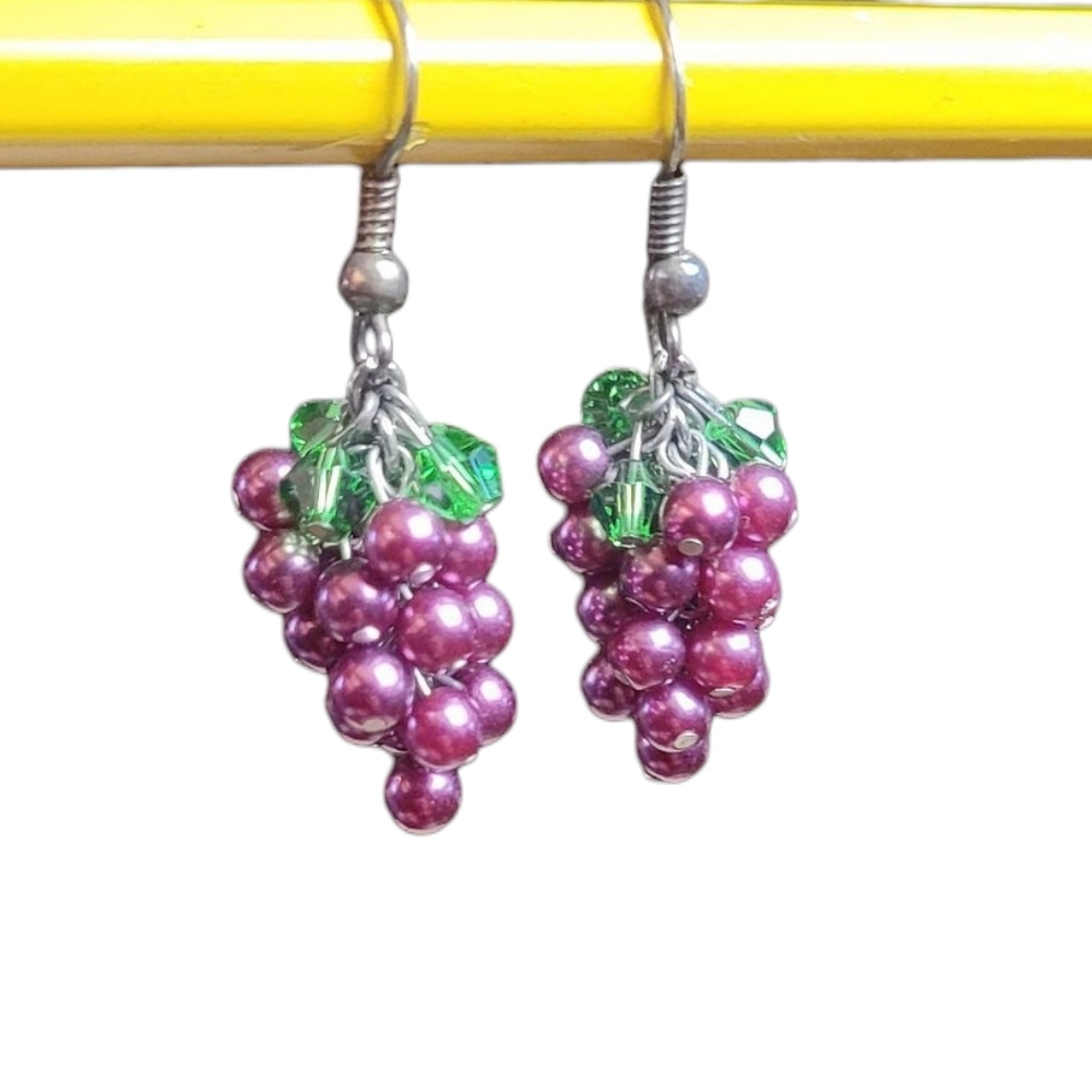 Chic Purple and Green Grape Earrings